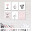 Pink Cartoon Nursery Girl Wall Picture Poster Print Rabbit Crown Baby Room Kids Children Wall Art painting for kids room