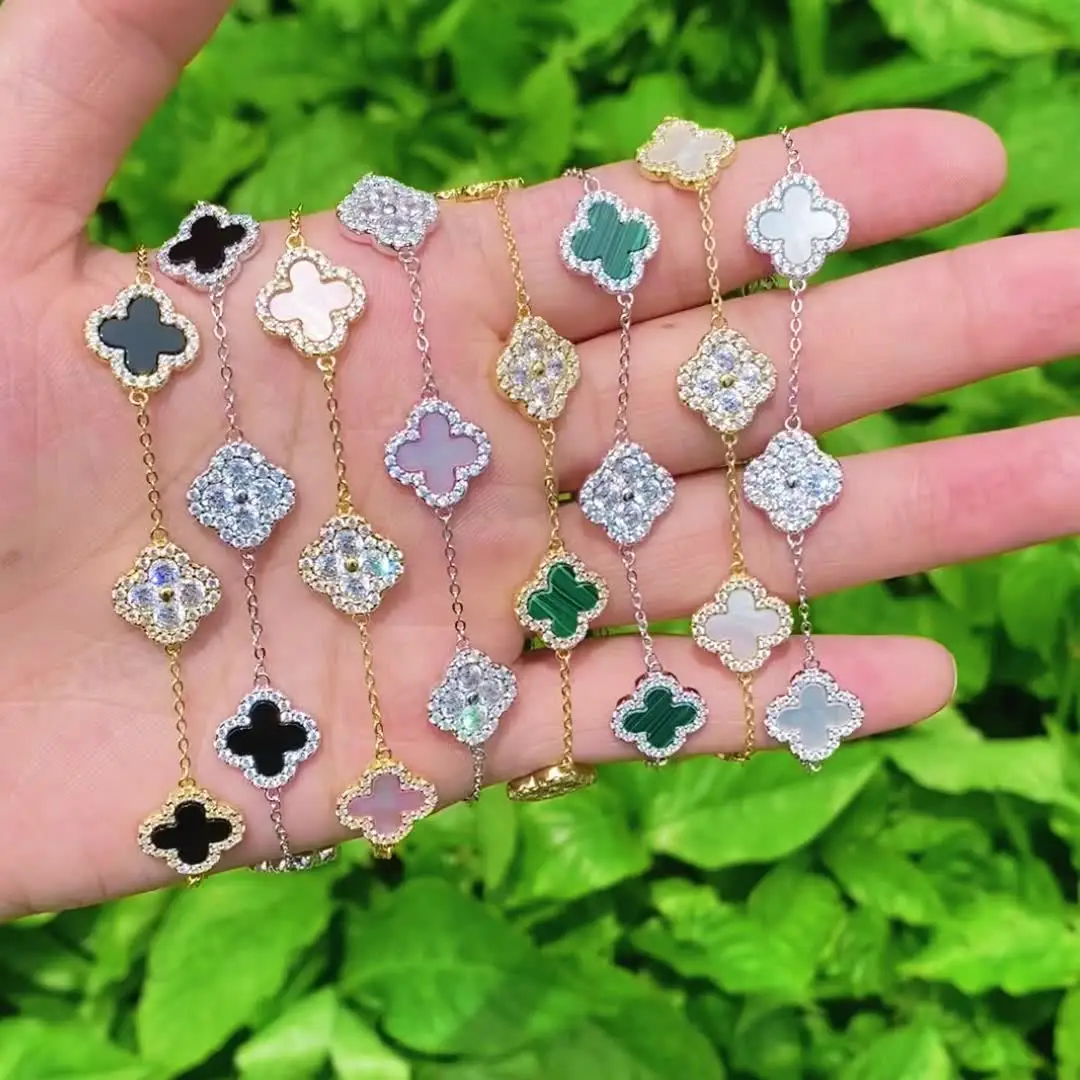 SPJ High Quality S925 Silver Four Leaf Clover Bracelets