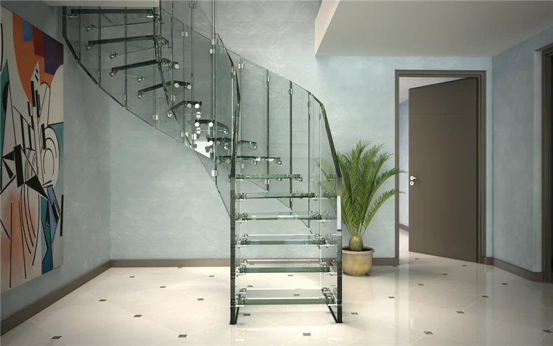 Shapely Staircase Trappe Curved Glass Railing And Laminated Glass Steps Stair 15 Treads For Home