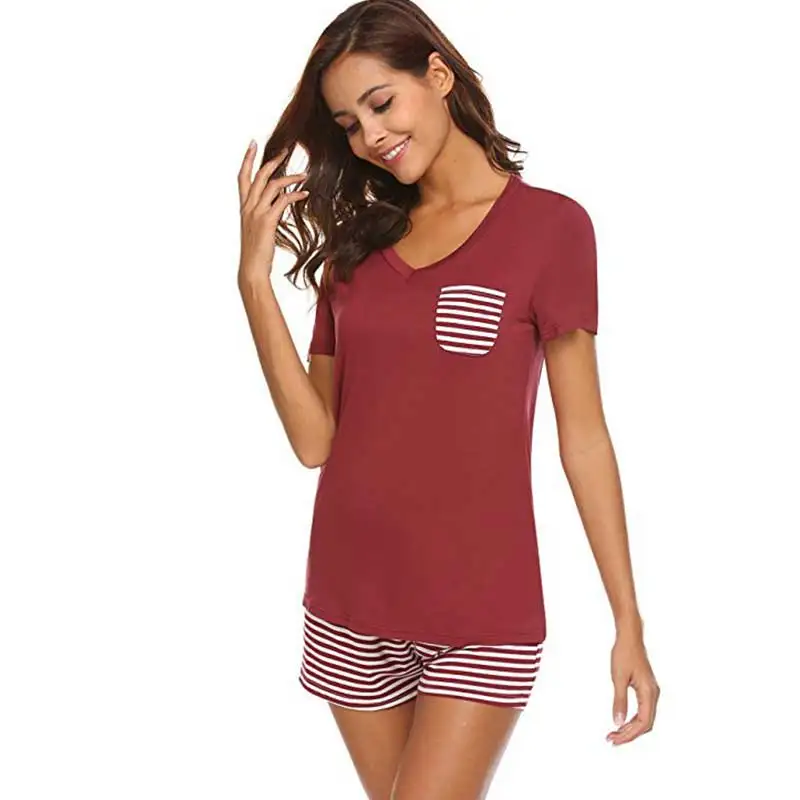Womens Comfortable Pajama Sets Striped Short Sleeve Sleepwear Buy