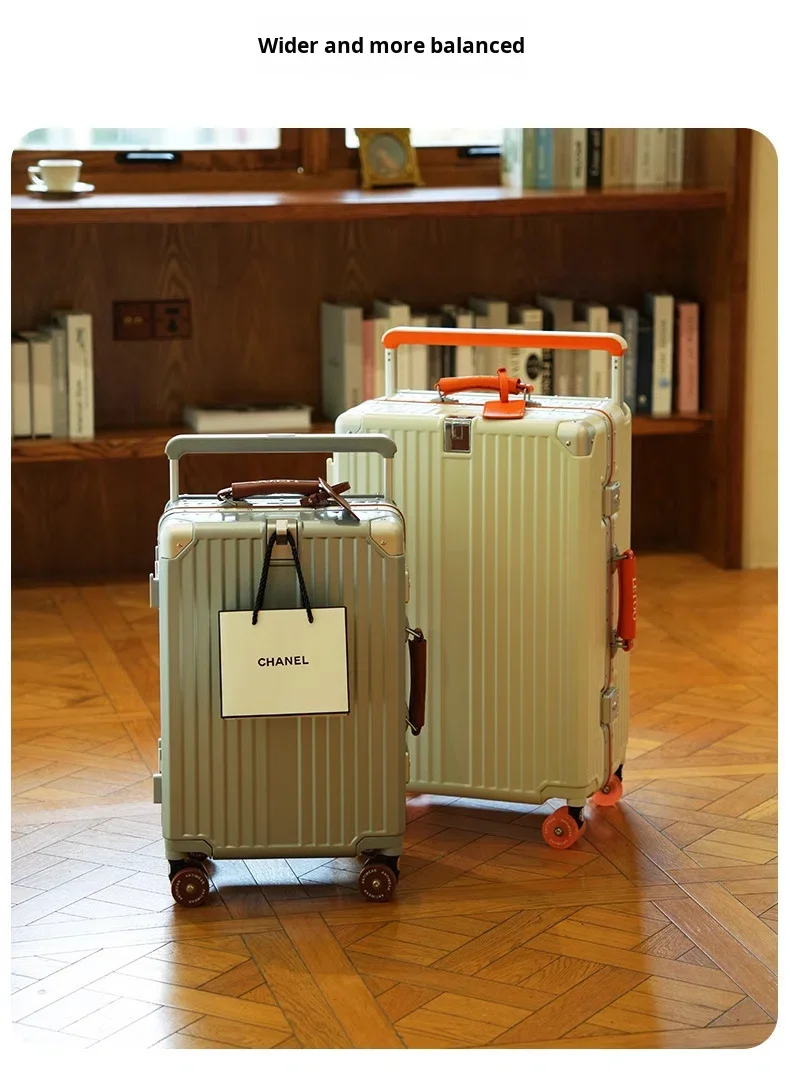 product 26 inch modern aluminum frame luggage box mute spinner large capacity boarding password travel suitcase skating wheels tsa lock-9
