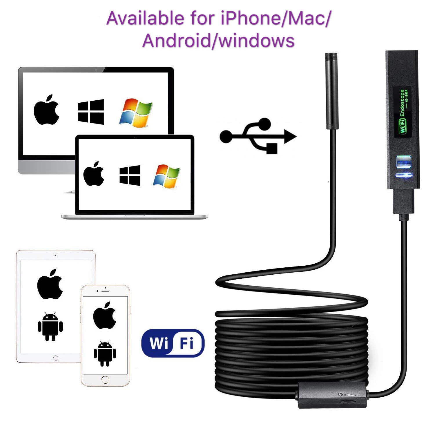 Wifi Endoscope Wireless Ip68 Waterproof Borescope Hd Inspection Camera