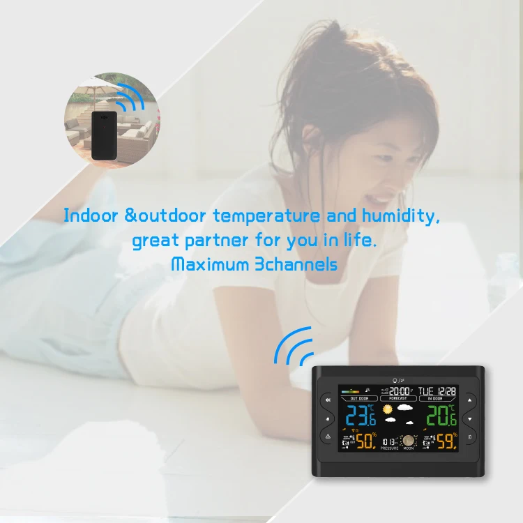 Large Wireless Weather Station With Digital Desk Wall Clock For Gift