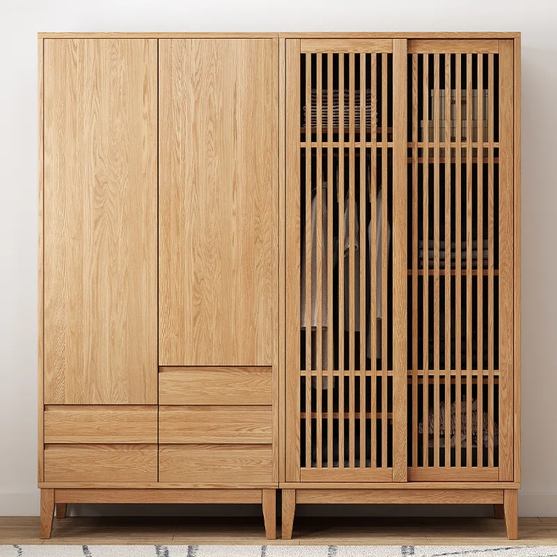 product-Modern custom supported bedroom furniture natural solid wooden wardrobe with drawers clothes-1