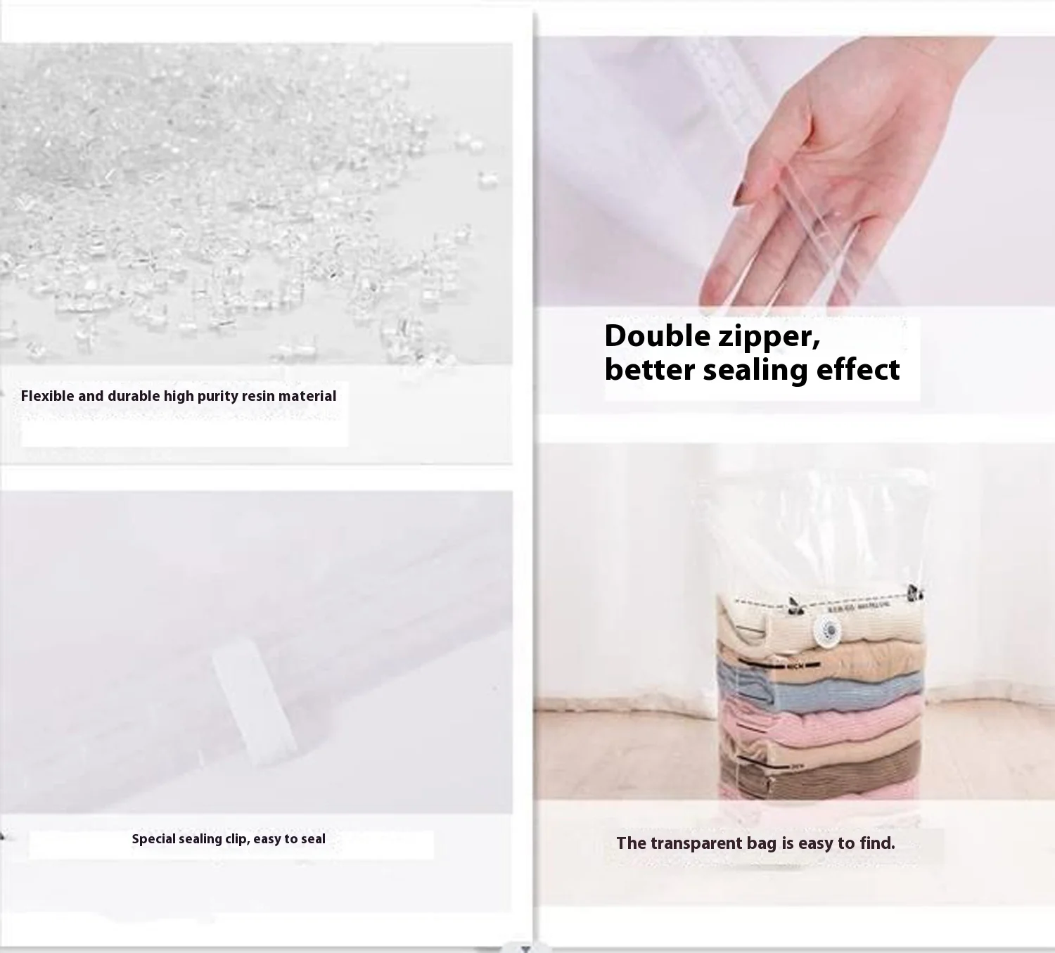 Universal Transparent Plastic Vacuum Compression Bags with Valve Suction Design 3-Pack for Quilts & Clothing Reinforced Sealing