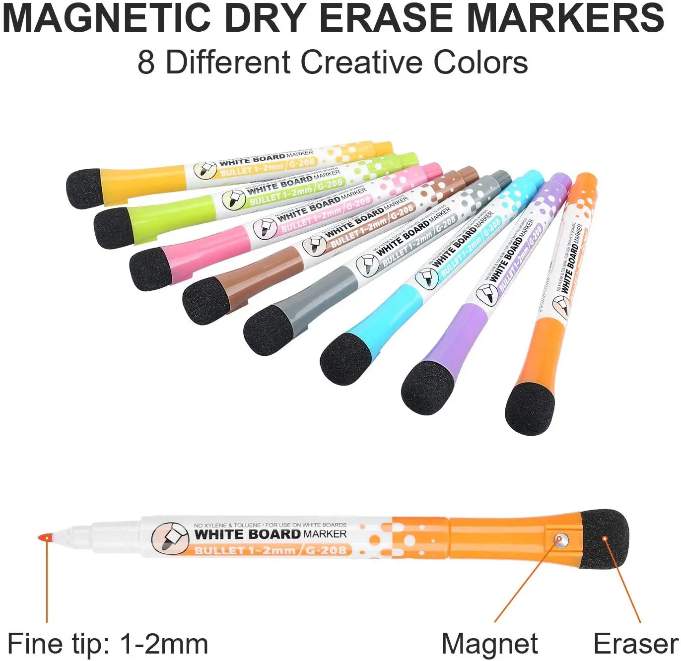 Office 8 Colors Dry Erase Whiteboard Markers Set With Fine