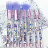 2019 New Design purple 7pcs liquid handle makeup brush set with PU bag package