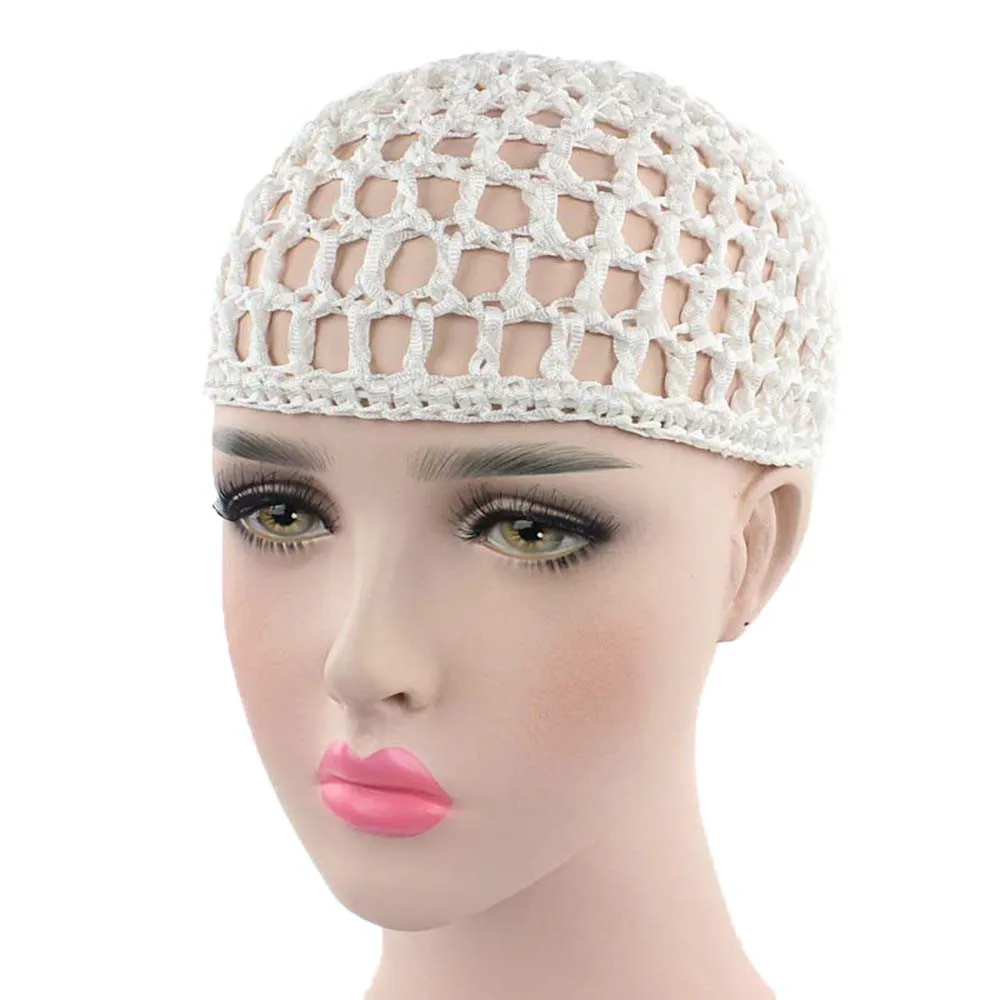 
Women Mesh Hair Net Crochet Cappy Solid Color Snood Sleeping Night Cover Turban Hat 