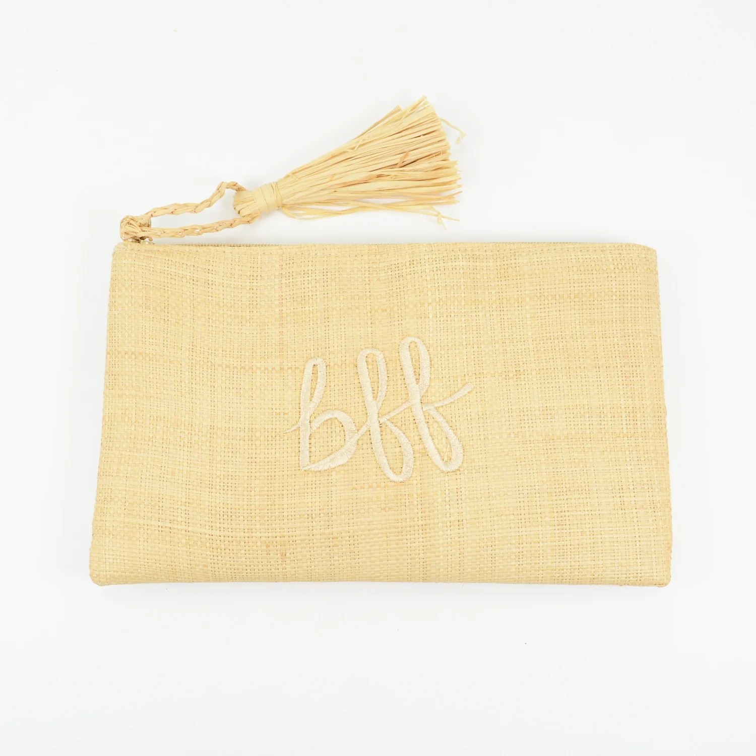 Zig Zag Slim Raffia Straw Clutch Made With Straw Fabric Front Logo