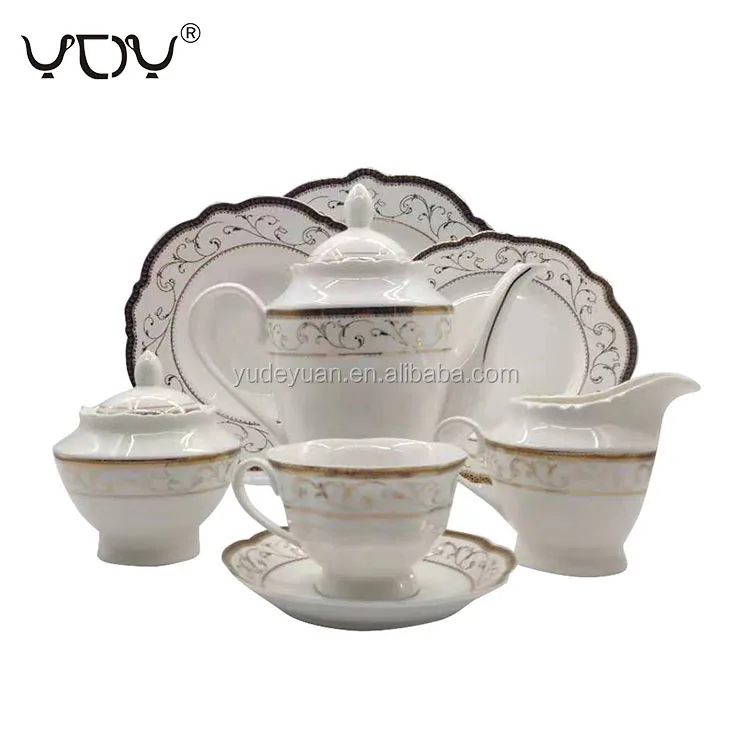 Ydy Custom Gold Rim Pakistan Arabic 24pcs Grace Porcelain Tea Set With