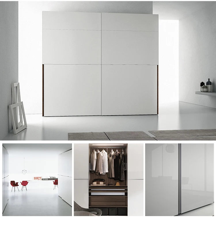 New style wooden mareket mdf board closet panel sliding 3 door profile white wardrobe