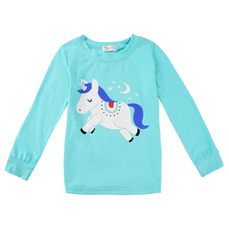 Long sleeve cartoon unicorn print girls sleepwear kids pajamas set 
