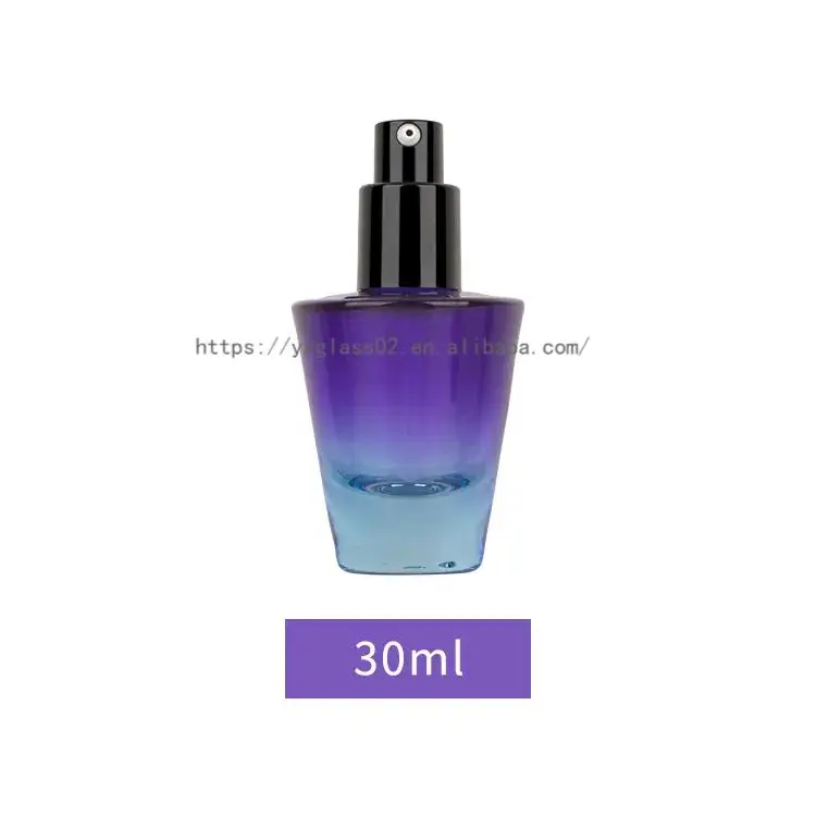 product luxury empty thick bottom 30ml gradient glass serum bottle packaging glass pump cosmetic with black lid for packaging container-2