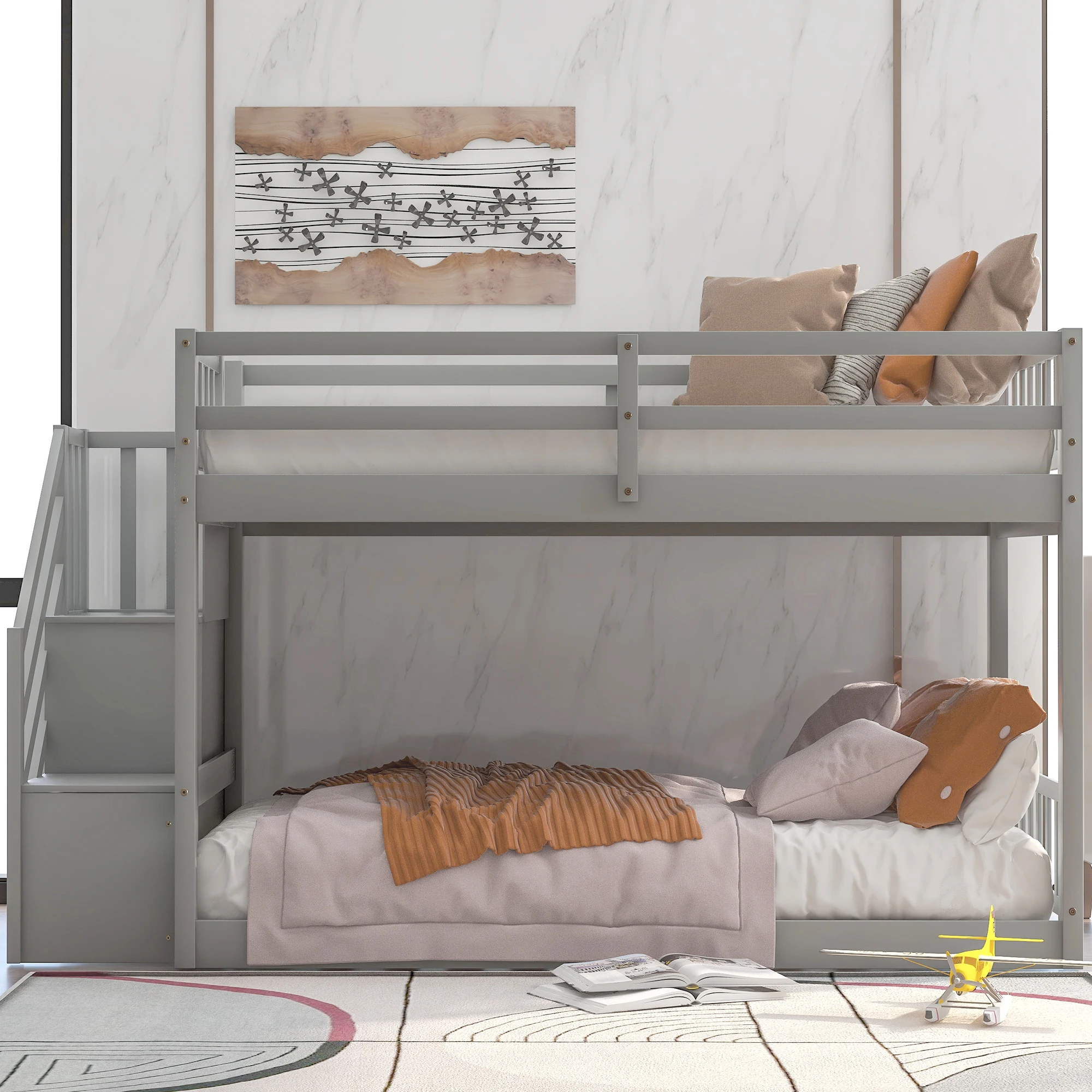 Floor Loft Bed,Ladder With Storage,Twin Size,Gray Buy Floor Loft Bed