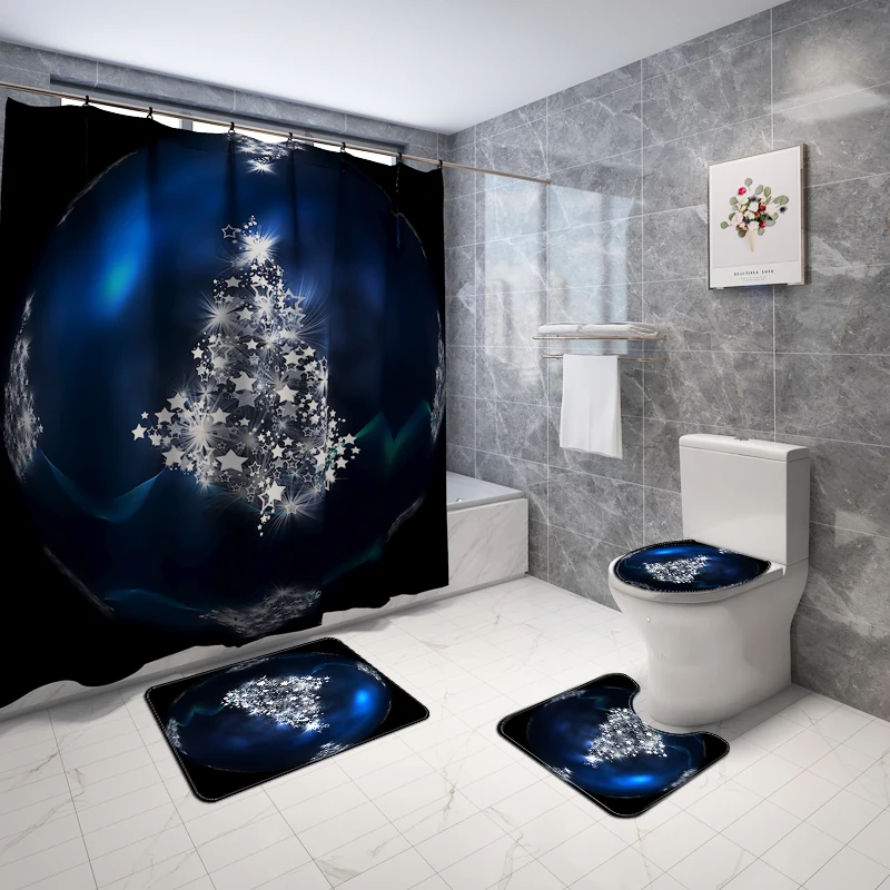 Christmas 3 pcs bathroom rug mat sets 1pc Printed Shower Curtain for Bathroom Decoration