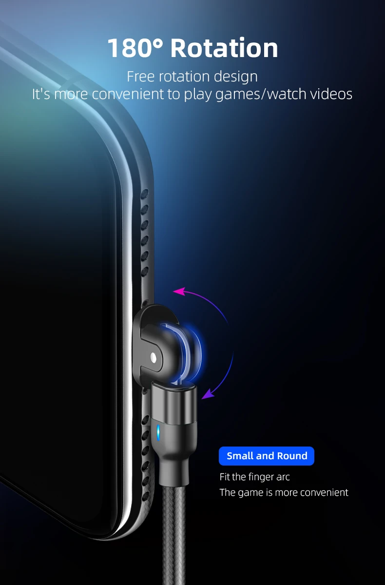 Amazon 2020 Wholesale On stock round 180 free rotation mobile data cable fast charging android cable - ANKUX.COM