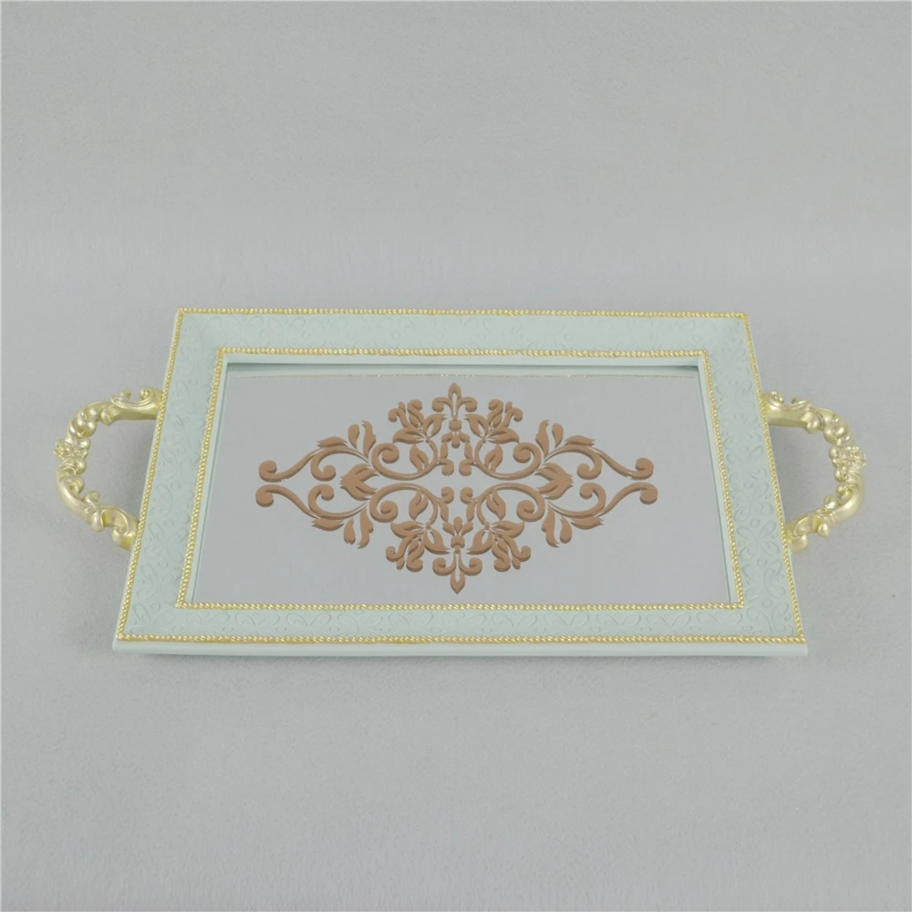 European Style Home Decor Resin Plastic Mirror Tray with printed design