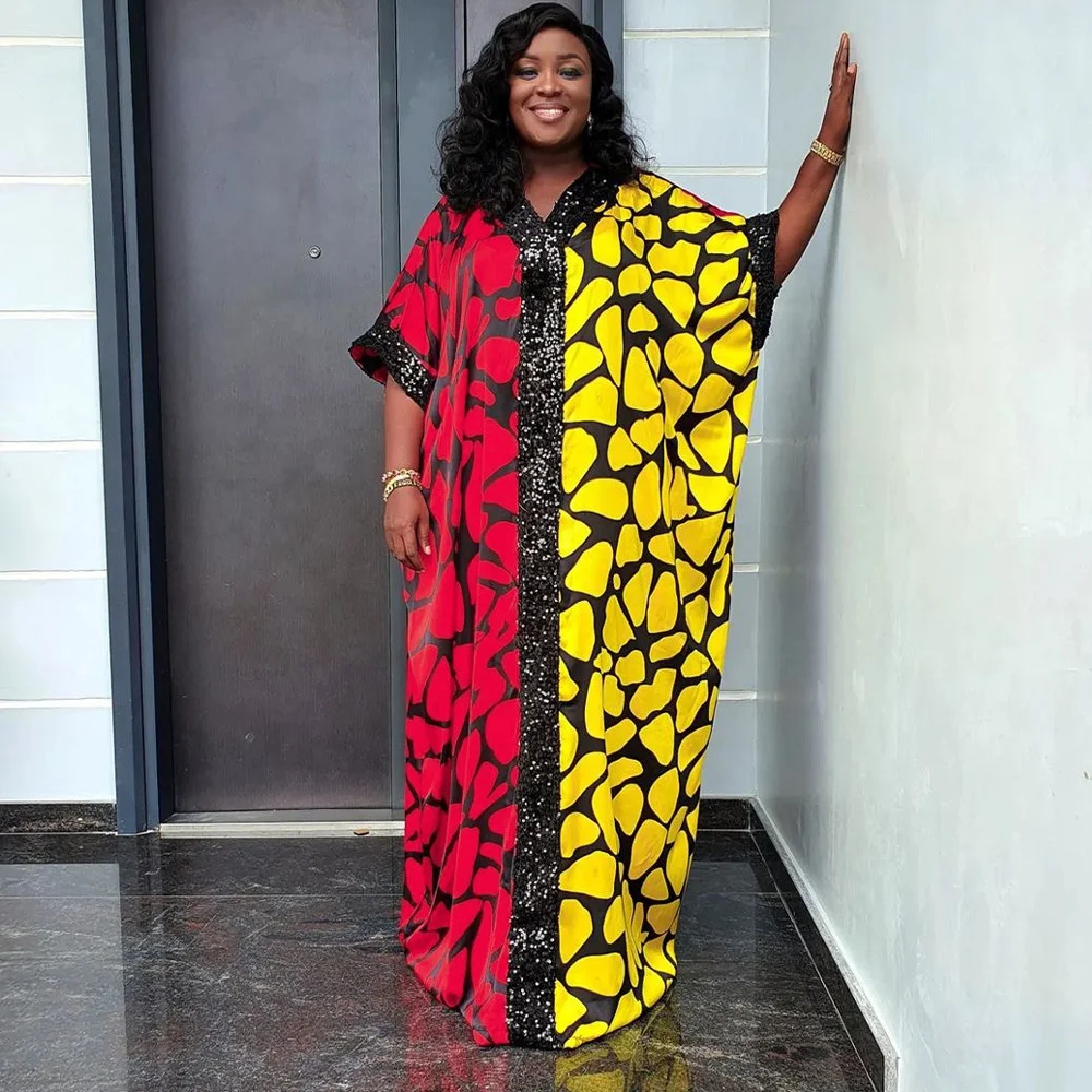 wax for sequin dress African Wax Prints Dress Styles Ankara Boubou Gown Style Maxi Kaftan 2024  Plus Size Women Sequin Patchwork Printed Loose Dress