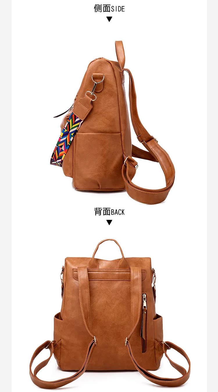 Women Retro Vegan Leather Backpack With Guitar Strap Backpack Travel