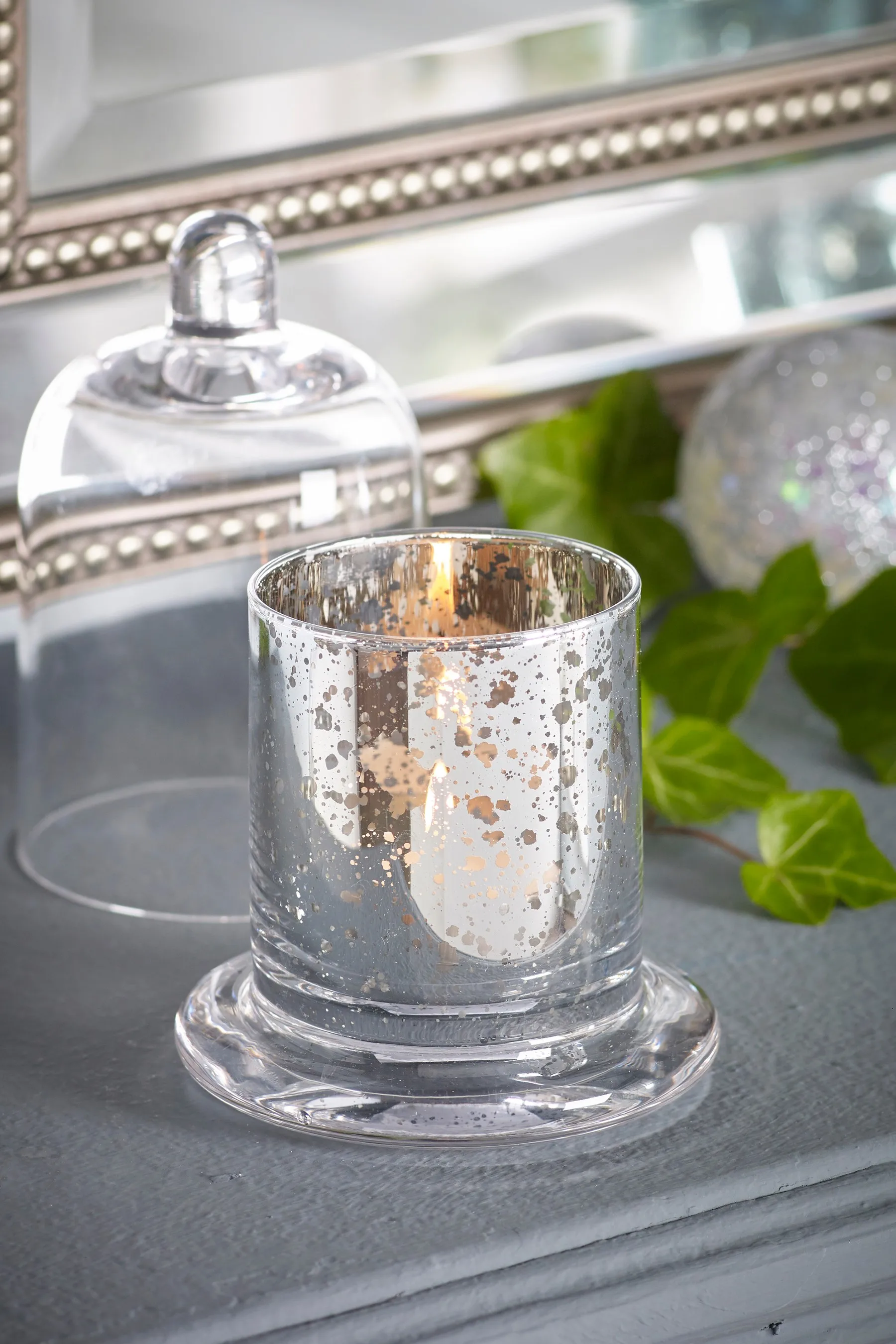 Mescente Luxury Silver Domed Cover Scented Candle Holder Glass Dome
