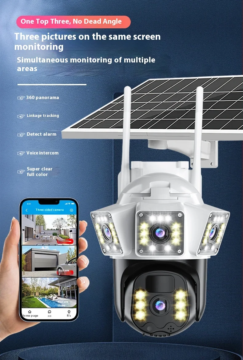 Cloudbirds V360pro Waterproof Outdoor Camera 3-Screen HD Night Vision Solar Charging Sound Light Alarm Remote Control Cloud