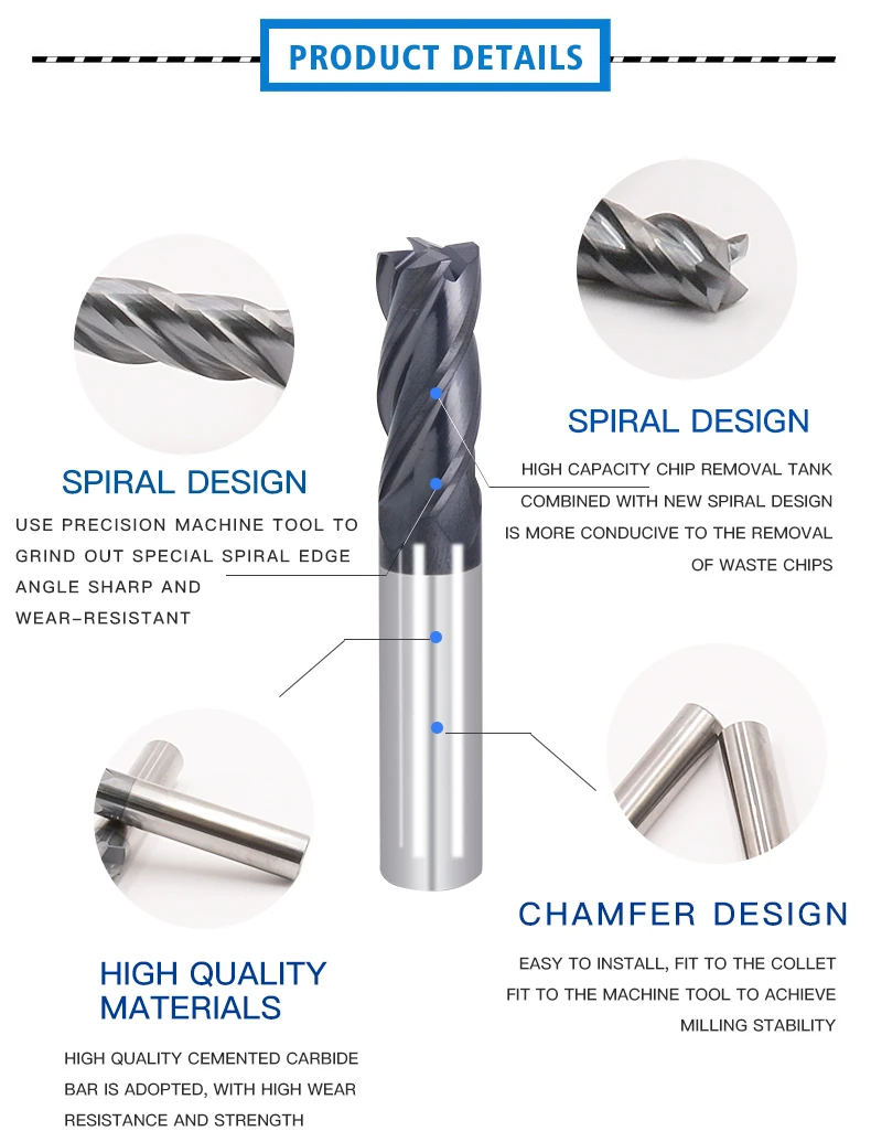 China Milling Machine High Quality 4 Flute End Mill Set Carbide Endmill Carbide Cutting Tools