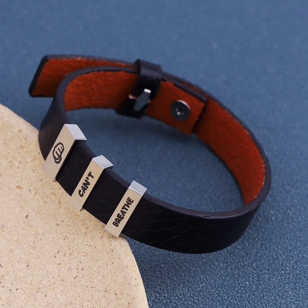 product-Character Carved Simple Leather Bracelet, Mens Stainless Steel Bracelet Stock-BEYALY-img-1