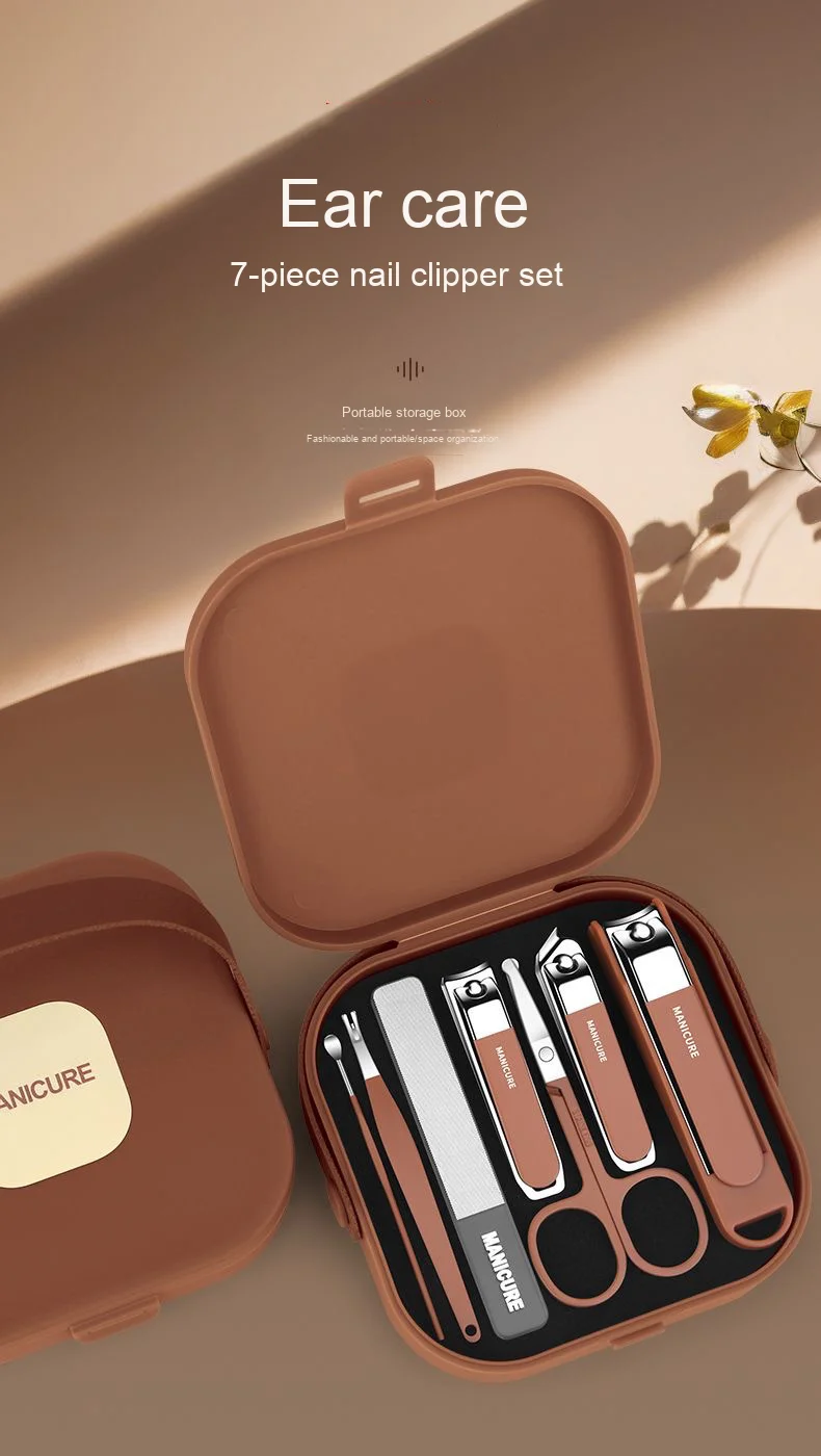 批发专业5合1指甲护理美甲修脚工具套装不锈钢指甲剪个人美容套装