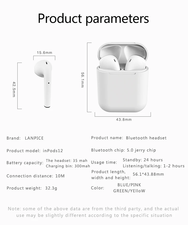 inpods 12 tws original bluetooth 5.0 earphone bluetooth Headset wireless earphones bluetooth black red inpod 12 tws 2019 - ANKUX.COM
