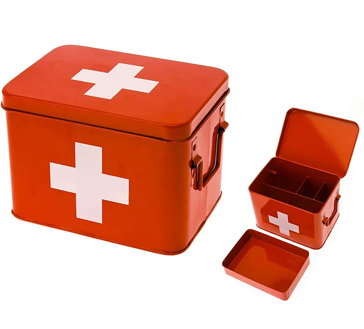 First Aid Tin Blue Vintage Style Large First Aid Storage Box With Lid