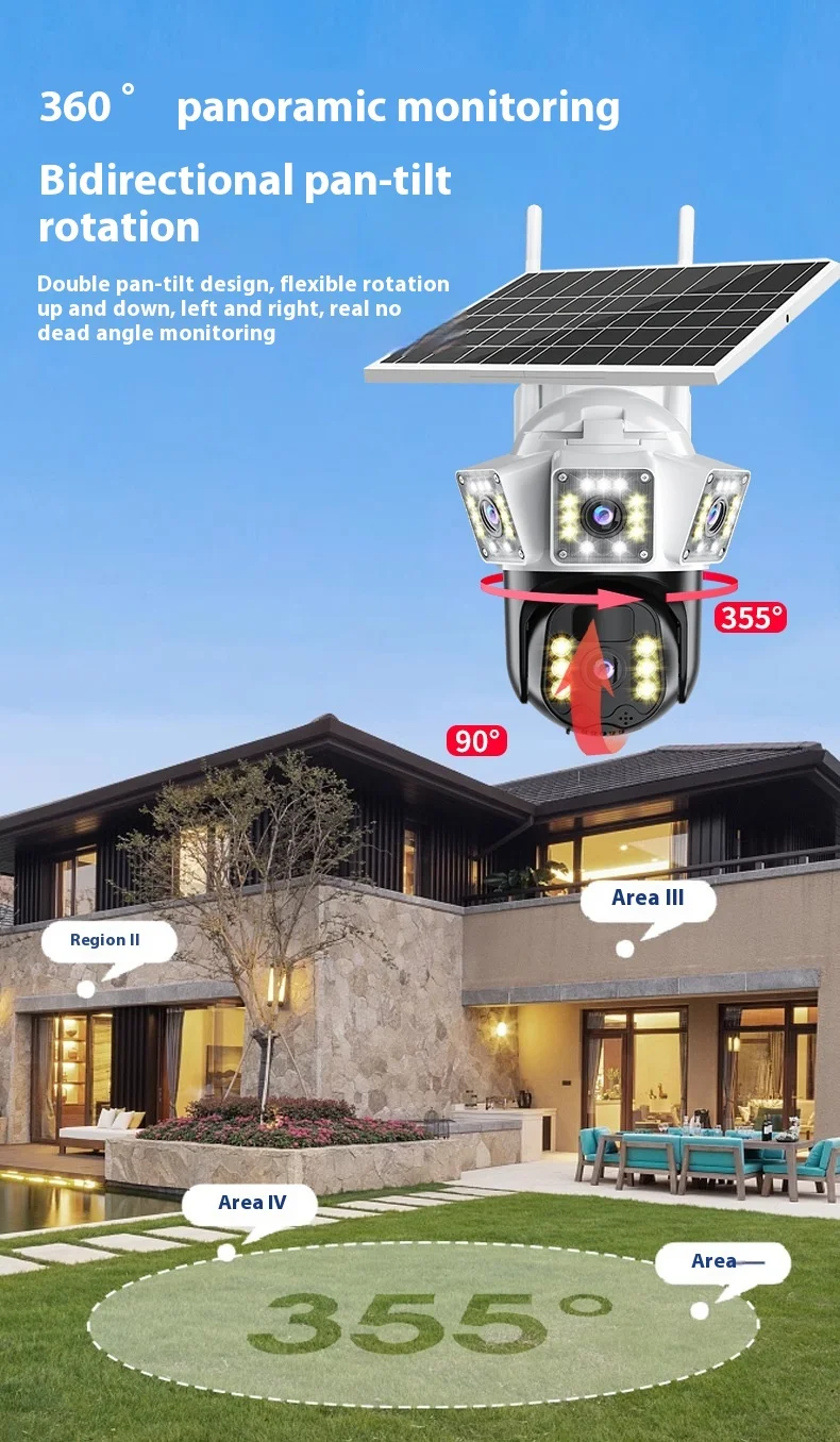 Cloudbirds V360pro Waterproof Outdoor Camera 3-Screen HD Night Vision Solar Charging Sound Light Alarm Remote Control Cloud