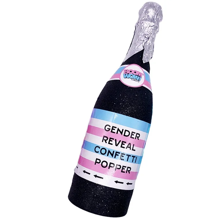 Boomwow Hot Sale Baby Announcement Party Ideas Gender Reveal Black Champagne Bottle Shape Confetti Cannon