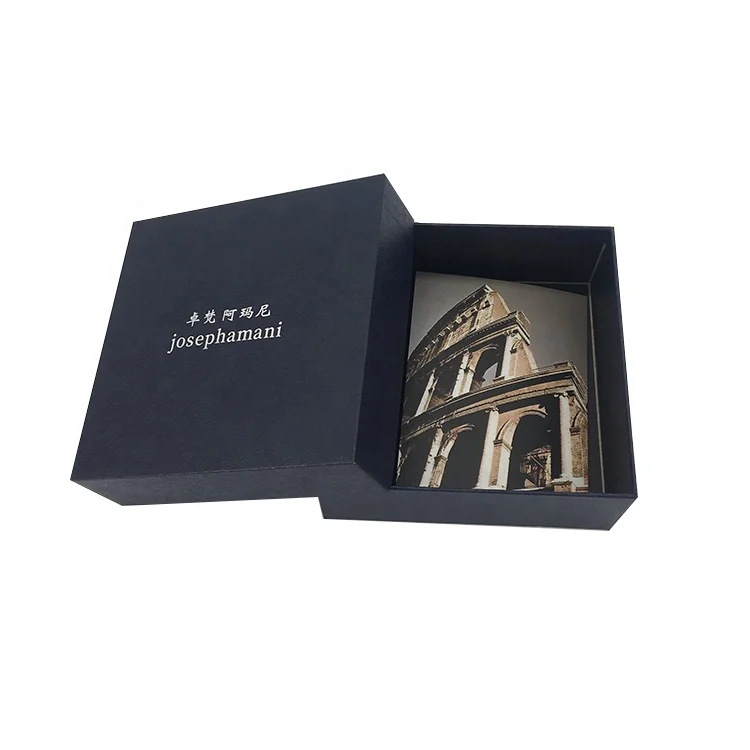 Textured fashion navy blue simple design perfume gift set packing box and invitation inside