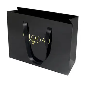 Custom Packaging Black Paperbags With Logo Print Retail Sac En Papier ...