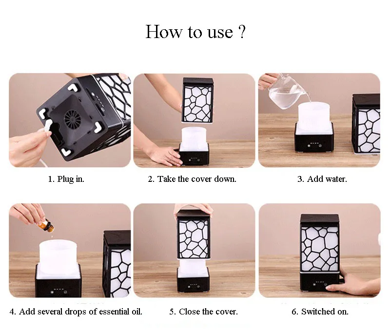 Colorful Comfortable Romantic Water Cube Oil Aroma Diffuser Humidifier Atmosphere Night Lamp for Home