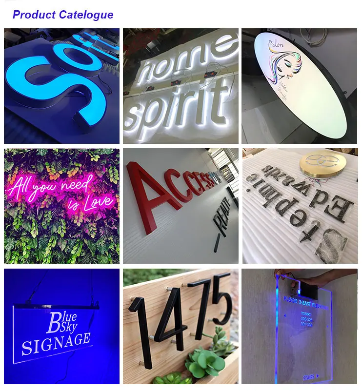Hanging Acrylic Led Custom Sign Boards Laser Engraved Panel Small Blue