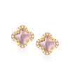 Lucky Sterling silver 925 jewelry gold stud rose quartz four leaf clover earrings