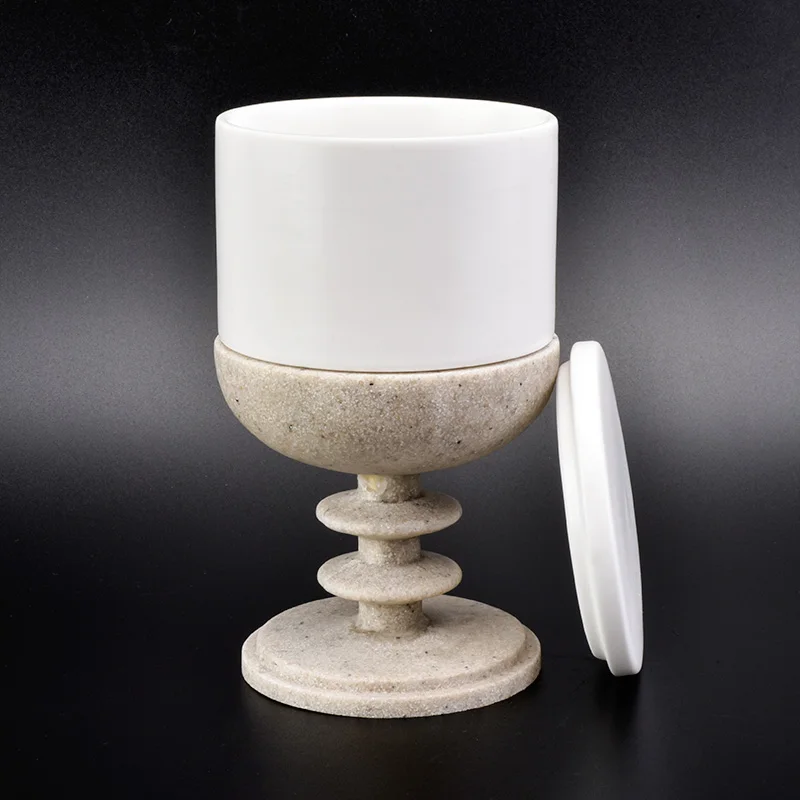 Wholesale White Ceramic Candle Holder with Lid Home Decoration