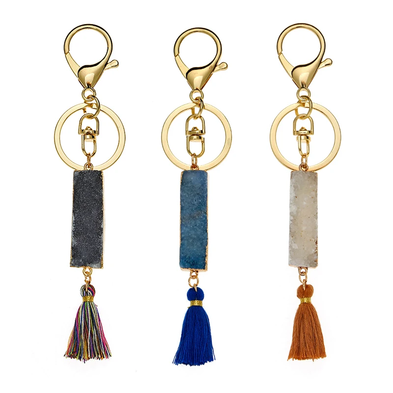Custom Gemstone Keychain Jewelry,Various Shape Natural Stone Key Chain