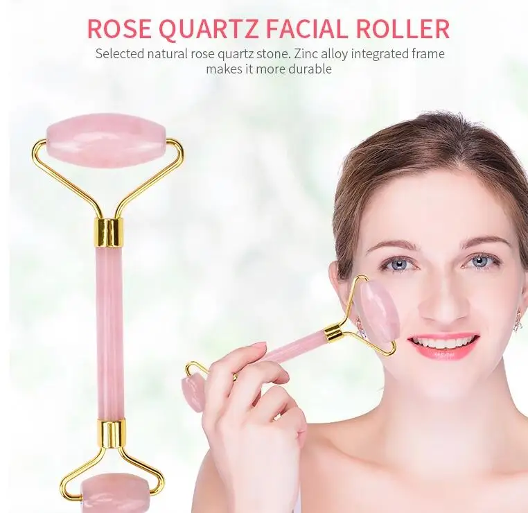 Beauty Health Care Tool Authentic Natural Rose Quartz Real Jade Roller Custom Double-Head Quartz Face Roller for Facial Massager