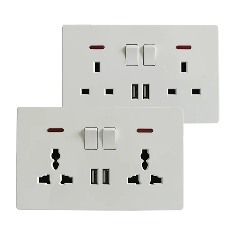 Uk/bs/british/britain 110v 240v 250v Ac 13a Dual Socket With Usb/ Two