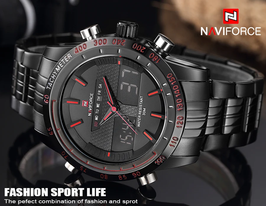 NAVIFORCE NF9024 Stainless Steel Analog Digital LED Watch for men