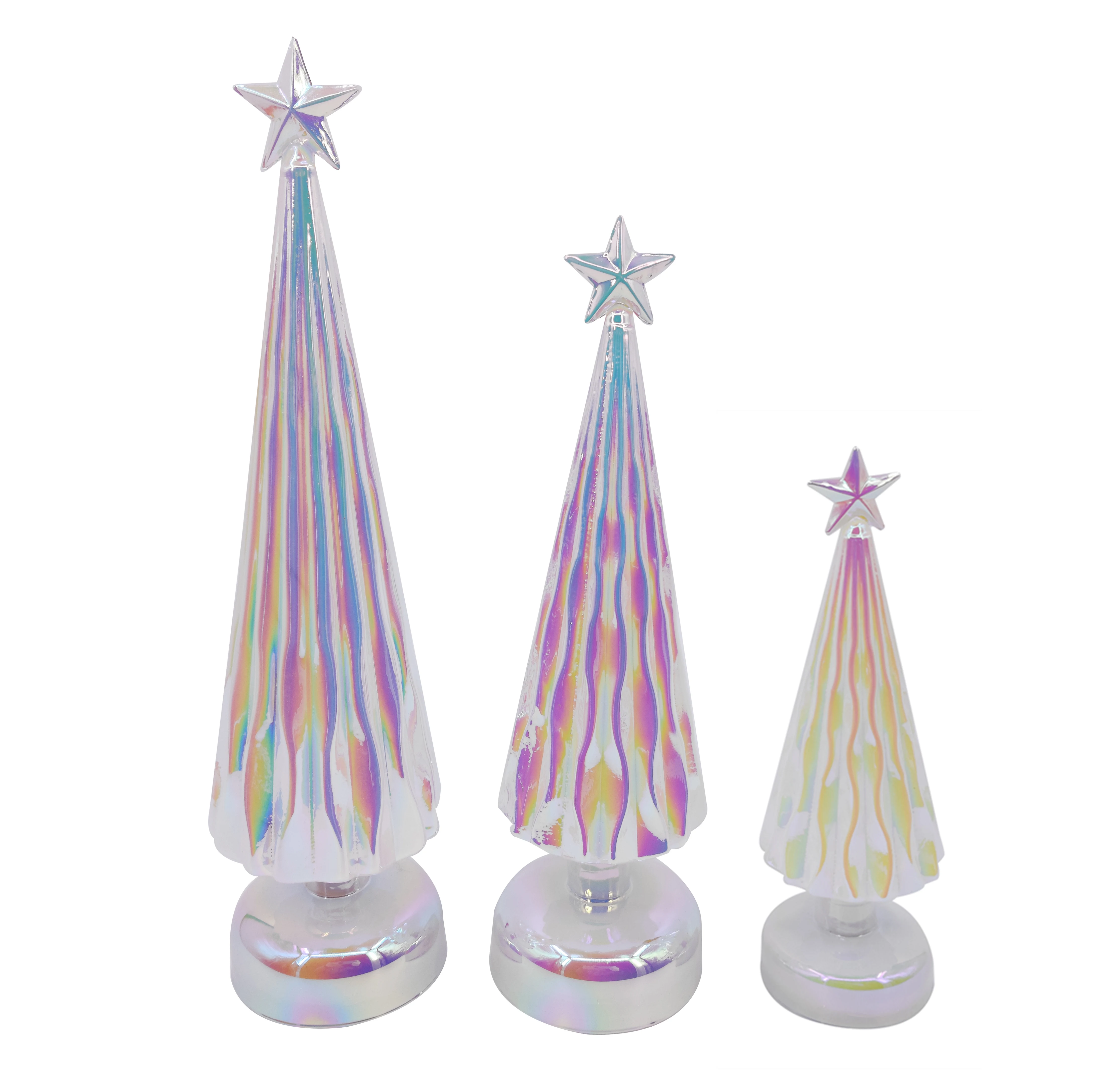 set of 3 battery operated light artifical led glass christmas tree rainbow finish Xmas decoration factory