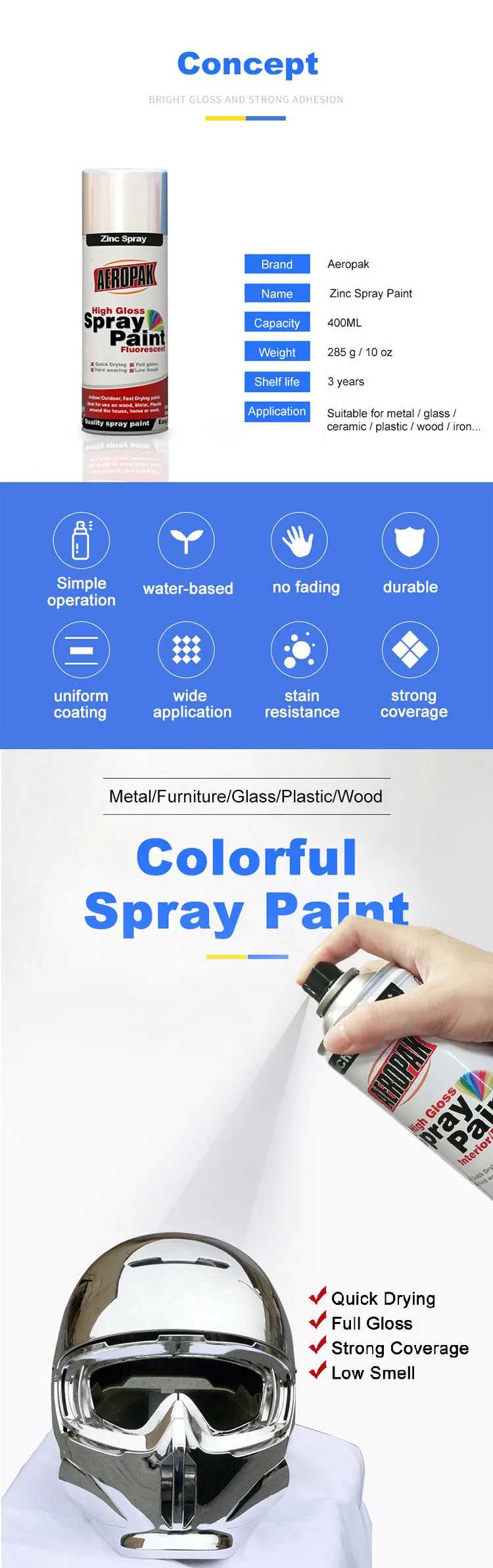 Aeropak 400ml Cheap Acrylic Zinc Coating Spray Paint for Stainless Steel