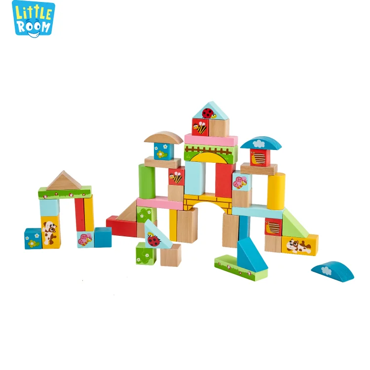 50pcs Wooden Animal Blocks Blocks Wooden Building Baby