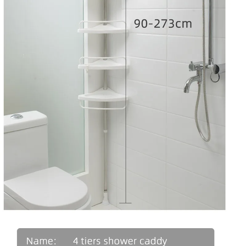 Factory best selling adjustable telescopic 4 tier bathroom shelves plastic corner shower caddy