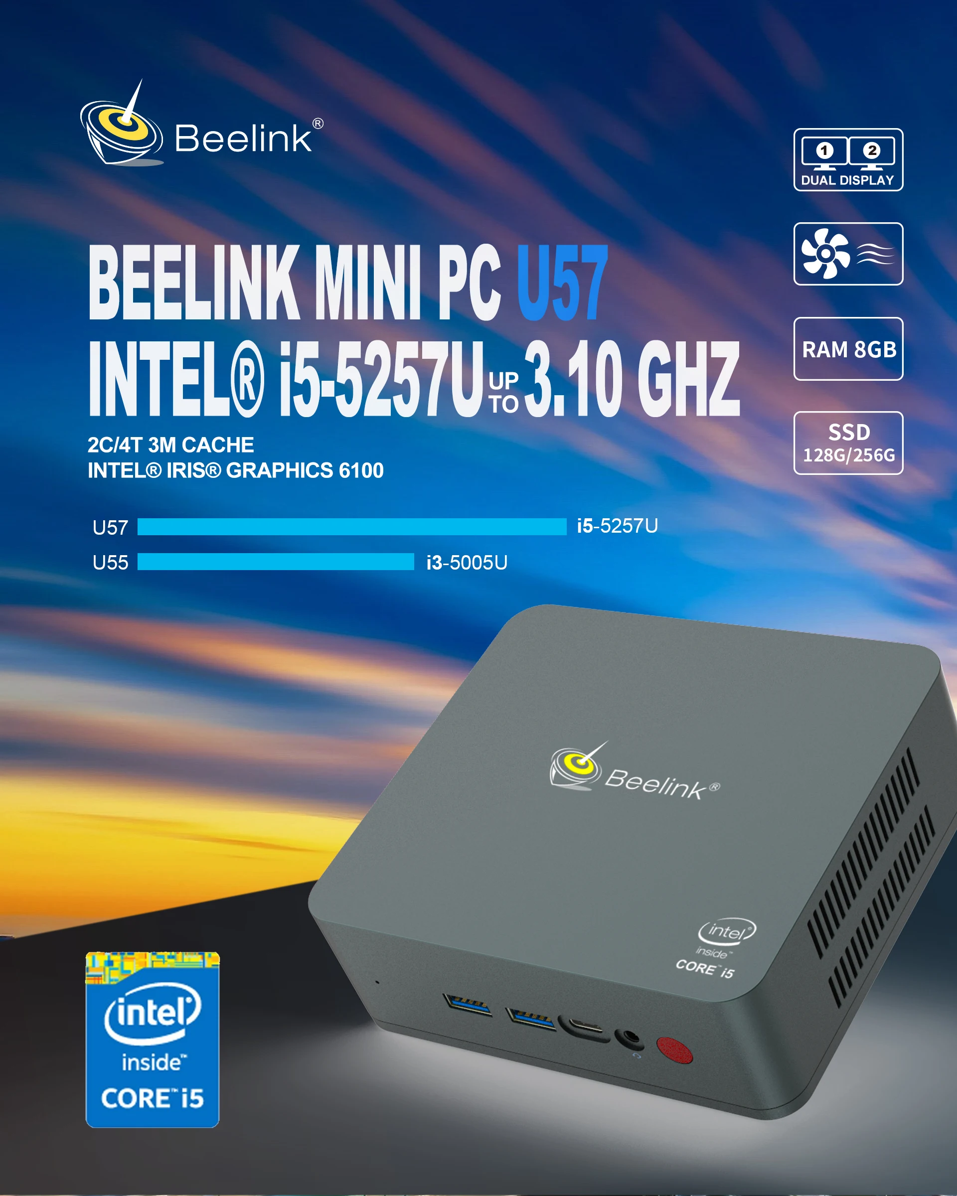 Best Beelink Mini PC U57 Intel Core i55257U DDR3L 8GB M.2SSD 256GB