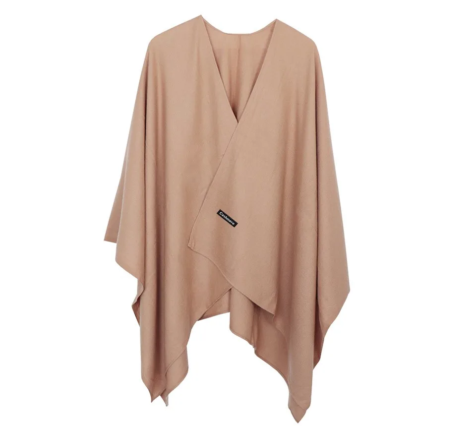 
2019 new solid color cashmere cape shawl split shawl winter female warm scarlf women poncho 