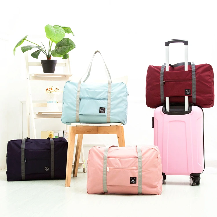 

custom big capacity waterproof traveling duffel folding bag clothes storage handbag foldable travel duffle bag, Pink,blue,black,wine,navy blue