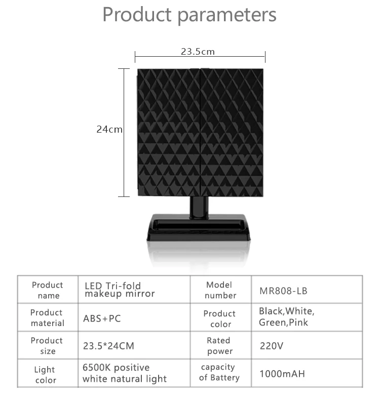 Touch Sensor Table Top Makeup Third Fold Make Up 10X Magnifying Tri Fold Makeup mirror